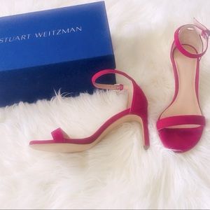 Stuart Weitzman Nunakeds Pink Suede Strap Sandal